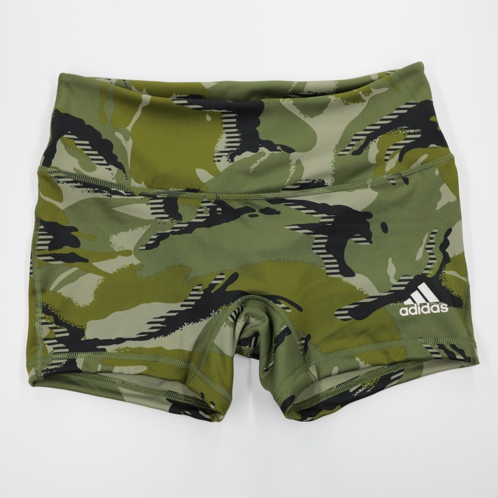 Adidas‎ Women's Stretch Compressive Fit 4 Inch Tight Camo Shorts Green Size L